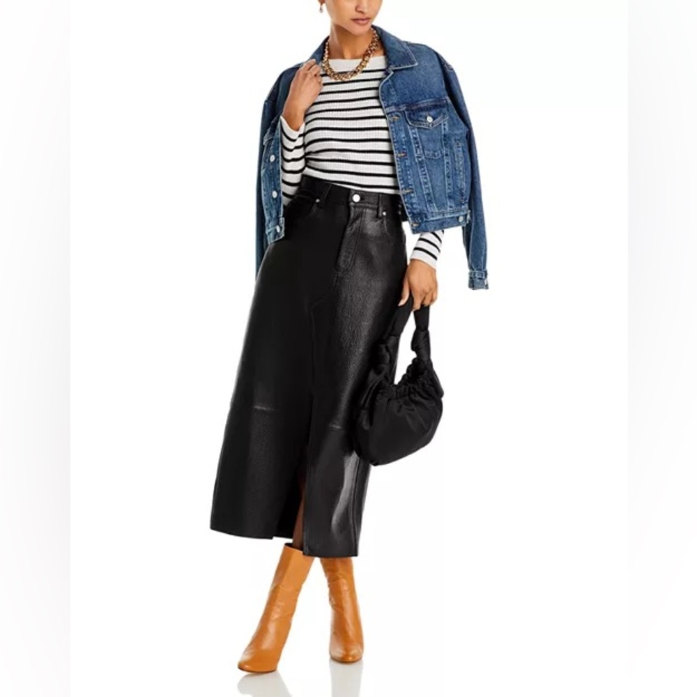 NWT Frame Midaxi black calfskin leather midi slit skirt retail $1000 size 25 SM